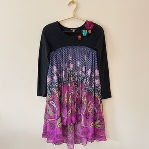 HANNAH BANANA Whimsical Bohemian Paisley Floral Appliqué Dress